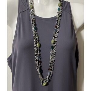 Premier Designs Necklace Multi Color Glass Acrylic 36" Silver Tone Costa Rica